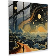 Vintage Yıldız Haritası Cam Baskı - Yıldız Haritası, Cam Sanatı, Vintage Haritalar, Modern Sanat, 30X30