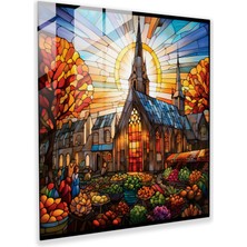 Painted Anarchy Büyüleyici Vitray Köy Baskısı - Köy, Duvar Dekorasyonu, Cam Duvar Sanatı, Modern Sanat, 30X30