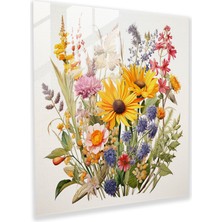 Botanik Kır Çiçeği Cam Baskı - Kır Çiçeği, Cam Sanatı, Detaylı, Duvar Süslemesi, 30X30