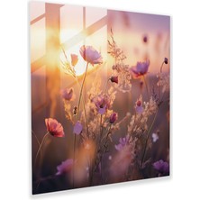 Kır Çiçeği Gün Batımı Serenatı - Cam Duvar Tablosu - Kır Çiçeği, Cam Baskı, Ruhani Güzellik, Kır Çiçeği, 30X30
