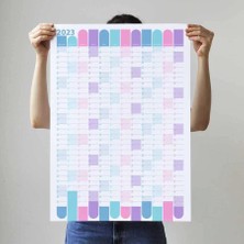 Bi'aldım 2025 Yıllık Planlayıcı Duvar Takvimi Mavi Mor Wall Planner Boyut 50 x 70 cm