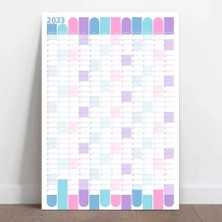 Bi'aldım 2025 Yıllık Planlayıcı Duvar Takvimi Mavi Mor Wall Planner Boyut 50 x 70 cm