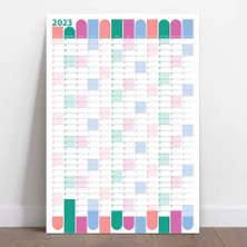 Bi'aldım 2025 Yıllık Planlayıcı Duvar Takvimi Pembe Yeşil Wall Planner Boyut 35 x 50 cm