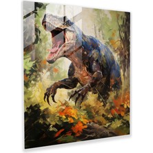 Painted Anarchy Ormandaki Görkemli T-Rex'in Çarpıcı Empresyonist Cam Baskısı - Modern Sanat Eseri, 30X30