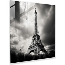 Painted Anarchy Zamansız Cam Baskı - Eyfel Kulesi Minimalist Siyah Beyaz Fotoğraf Cam Duvar Sanatı - Ev Dekorasyonu - Duvar Dekoru - Modern Sanat Eseri, 30X30