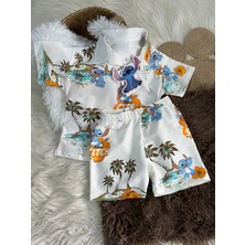 Serdem Kids Unisex Çocuk Palmiye Desenli Yazlık Takım Alt Üst Takım