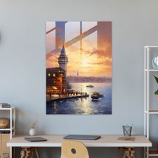 Galata Kulesi Cam Baskı - Galata Kulesi, Cam Tablo, Klasik Yağlıboya Tablo, Cam Baskı, 30X45