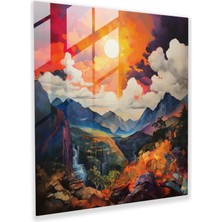 Painted Anarchy Zengin Cam Baskılar - Dağların Üzerinde Gündoğumu Cam Duvar Sanatı, 30X30