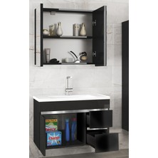 Alfa Banyo Viosen-Ea Siyah-Gri 80 cm Çekmeceli Mdf-Aynalı Lavabolu Banyo Dolabı Takımı Demonte Değil