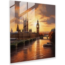 Big Ben'de Büyüleyici Gün Batımı Cam Baskı - Şık Duvar Dekoru, 30X30