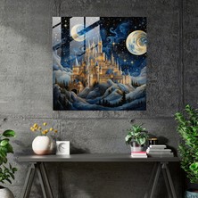 Işıklı El Yazması Cam Baskı - Yıldızlı Gecenin Altında Ortaçağ Kalesi - Ev Dekorasyonu, Cam Duvar Sanatı, Duvar Dekorasyonu, Cam Sanatı, 40X40