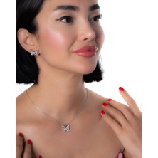Ycl Jewellery Baget Taşlı Ikili Kelebek Set 925 Ayar Gümüş