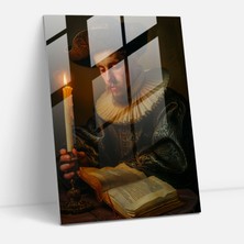 Painted Anarchy Johannes Vermeer Cam Duvar Sanatı - Mum Işığında Okuyan Beyefendi - Johannes Vermeer, Ev Dekorasyonu, Cam Sanatı, Johannes Vermeer, 30X45