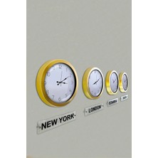 Falez Decor 36 cm Gold Çerçeveli Dünya Başkentleri Tabelalı 4'lü Set Turizm Acentası Otel Resepsiyon Saati