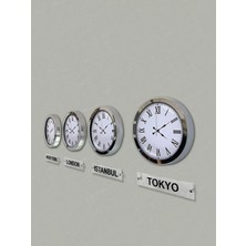 Falez Decor 36 cm Krom Çerçeveli Dünya Başkentleri 4'lü Set  Saati