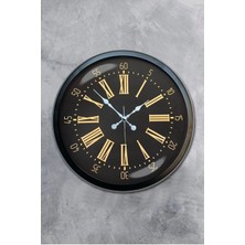 Falez Decor 40 cm Metal Romen Rakamlı Siyah Kadran Modern Dekoratif Lüks Duvar Saati