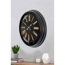 Falez Decor 40 cm Metal Romen Rakamlı Siyah Kadran Modern Dekoratif Lüks Duvar Saati