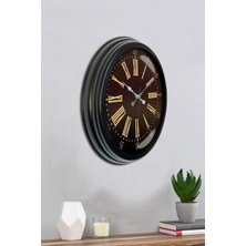 Falez Decor 40 cm Metal Romen Rakamlı Siyah Kadran Modern Dekoratif Lüks Duvar Saati