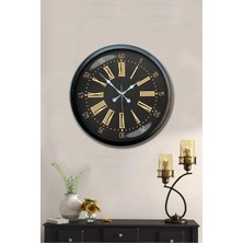 Falez Decor 40 cm Metal Romen Rakamlı Siyah Kadran Modern Dekoratif Lüks Duvar Saati