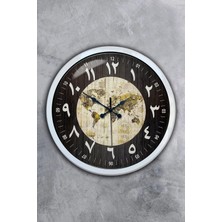 Falez Decor 40 cm Metal Arapça-Farsça Rakamlı Dünya Haritası Kadranlı Modern Dekoratif Lüks Duvar Saati
