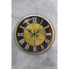 Falez Decor 40 cm Metal Dünya Haritası Kadranlı Old-School Vintage Lüksduvar Saati