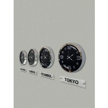 Falez Decor 36 cm Krom Çerçeveli Dünya Başkentleri Tabelalı 4'lü Set Turizm Acentası Otel Resepsiyon Saati