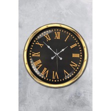 Falez Decor 40 cm Metal Romen Rakamlı Rakam Siyah Kadran Modern Dekoratif Lüks Duvar Saati