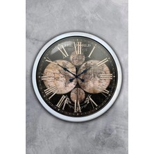 Falez Decor 40 cm Dünya Haritası Kadran Dekoratif Lüks Retro Vintage Duvar Saati