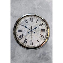 Falez Decor 40 cm Metal Romen Rakamlı Rakam Dünya Haritası Kadranlı Modern Dekoratif Lüks Duvar Saati