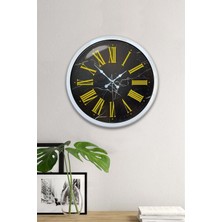 Falez Decor 40 cm Metal Romen Rakamlı Siyah Kadran Modern Dekoratif Lüks Duvar Saati