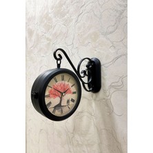 Falez Decor 36X25 cm Siyah Metal Çift Taraflı Istasyon Model Duvar Saati