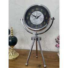 Falez Decor Metal Krom Kaplama Gümüş Ayaklı Dekoratif Masa Saati