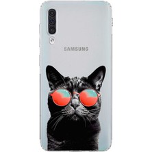 Printify Samsung Galaxy A50 ile Uyumlu Kedi 3 Kamera Korumalı Şeffaf Kılıf