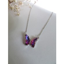 Accessories Çelik Kolye Mor Kelebekli Çelik Kolye