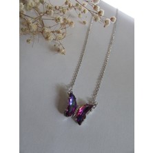 Accessories Çelik Kolye Mor Kelebekli Çelik Kolye