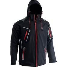 Karcamp 4 Cepli Kapüşonlu Siyah Double Baskılı Softshell Mont Ceket