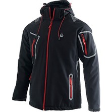 Karcamp 4 Cepli Kapüşonlu Siyah Double Baskılı Softshell Mont Ceket