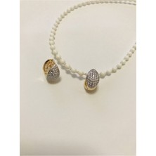 Plata Collection Zirkon Taşlı Çelik Gold Küpe