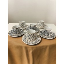 Artistic Quality Dekoratif Şık Tasarım Beyaz Altın Yaldızlı 6 Kişilik Porselen Kahve Fincan Seti
