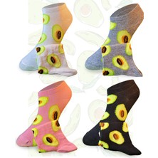 4 Çift Avokado Desenli Sneaker Çorap, Renkli Avakado Çorap, Avakadolu Patik Çorap