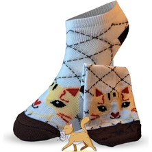 4 Çift Kedi Desenli Renkli Sneaker çorap, Sevimli Kedicik Yazlık Çorap