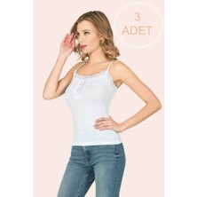 Teknoox Jakarlı Fiyonklu Ince Ip Askılı Kadın Atlet Beyaz 3 Adet