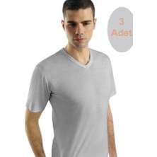 Teknoox Pamuklu V Yaka Ribana Kısa Kol Erkek Atlet Gri 3 Adet