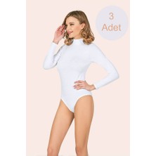 Teknoox Balıkçı Yaka Uzun Kol Pamuklu Likralı Kadın Body Atlet Beyaz 3 Adet
