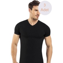 Teknoox V Yaka Kısa Kollu Modal Erkek Siyah Atlet 3 Adet