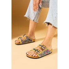 Pembe Potin Renkli Doğal Taşlı Çift Tokalı Anatomik Taban Kadın Terlik 51-605-24