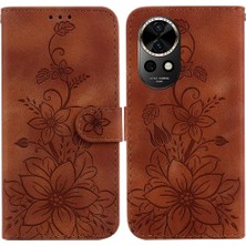 Mays Home1 Huawei Nova 12 Için Flip Case Kabartmalı Zambak Cüzdan Manyetik Kickstand Kart (Yurt Dışından)