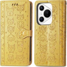 YH Mall Huawei Pura 70 Pro Için Flip Case Kısa Kayış Karikatür Hayvanlar Darbeye (Yurt Dışından)