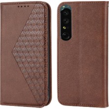 YH Mall Sony Xperia 1 V Cüzdan Için Flip Case El Kayışı Eşkenar Dörtgen Şekli Standı Günlük (Yurt Dışından)