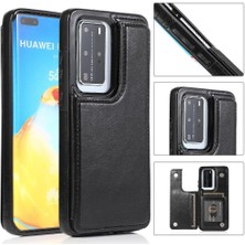 YH Market Huawei P40 Kart Yuvaları Için Cüzdan Durumda Çift Manyetik Toka Kickstand Pu (Yurt Dışından)